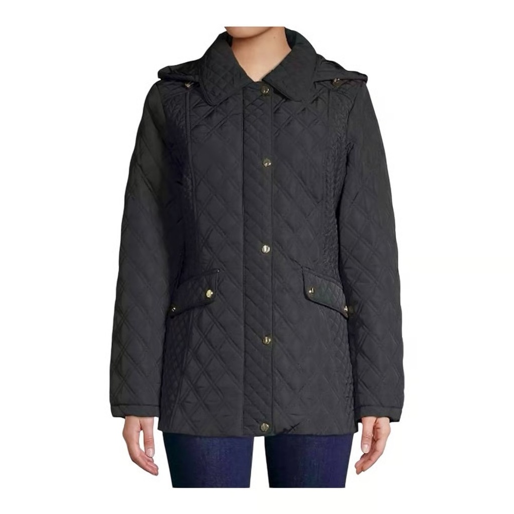 Jones New York Water-Resistant Hooded Quilted Raincoat Size M